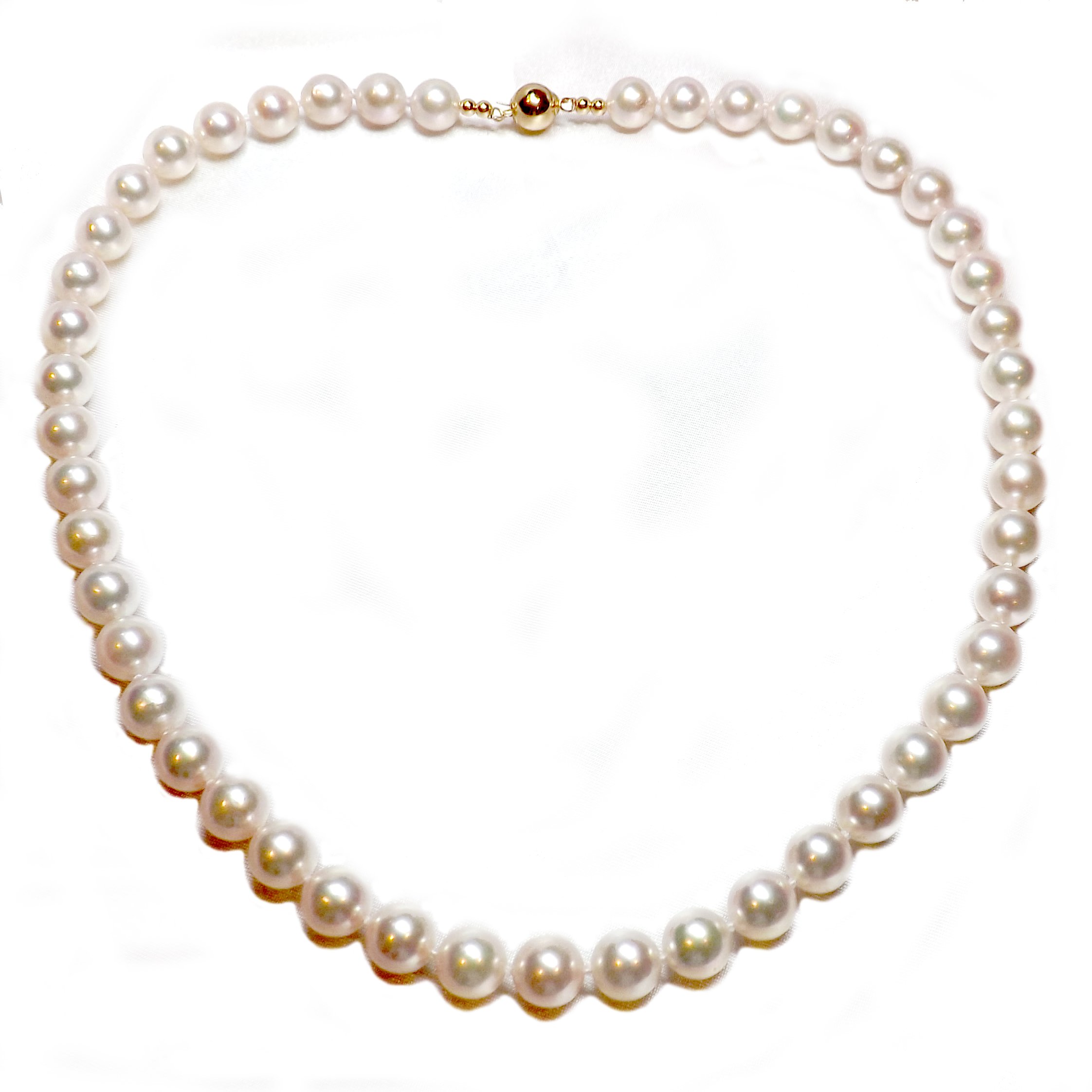 Japanese Akoya 9-9.5mm AAA High Quality Round Pearl Necklace 18K Yellow Gold Pinkish White No Earrings