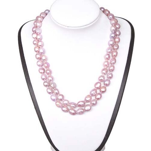 Mauve 9-11mm Double Strand Large Pearl Necklace