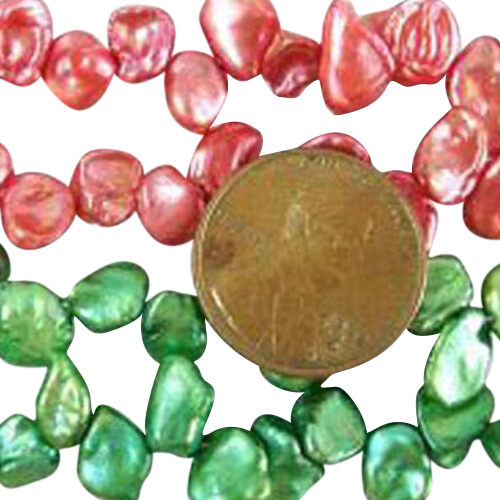 Red and Lime Green 5-7mm Keshi Seed Pearl Strand