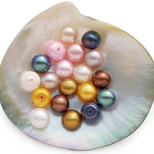 White, Pink, Mauve, Black, Chocolate, Gold, Light Pink and Dark Gold 9-10mm Half-Drilled AA Button Pearls