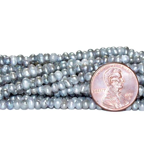 Grey 3-4mm AA Quality Button Pearl Strand