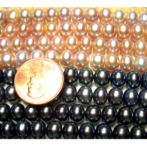 7-8mm White Pink Lavender Grey and Black Button Pearl Strand