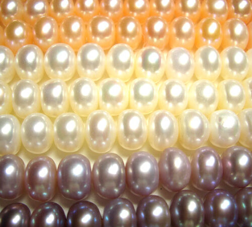 White, Pink and Grey 8-9mm Button Pearl Strand