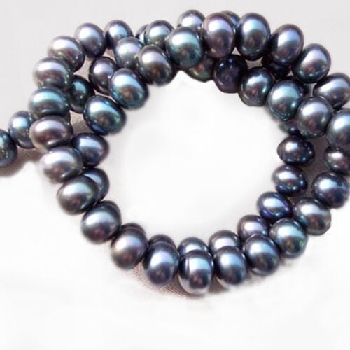 Black 8-9mm Button Pearl Strand