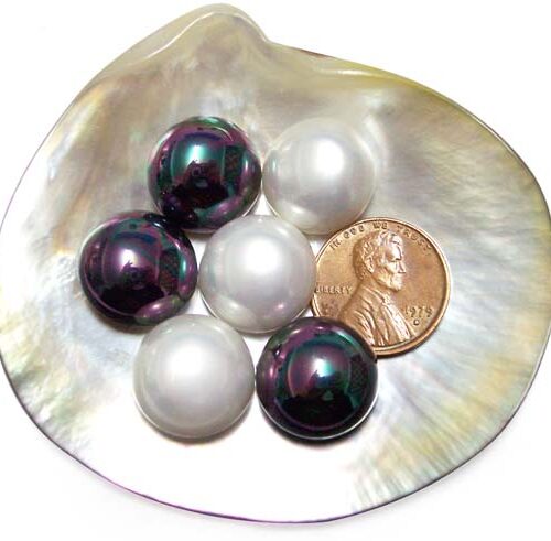 Black and White 14mm Mabe Shaped Southsea Shell Pearls, Half-drilled