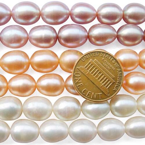 Lavender, Pink and White 9-10mm Rice or Drop Oval Shaped Pearl Strands