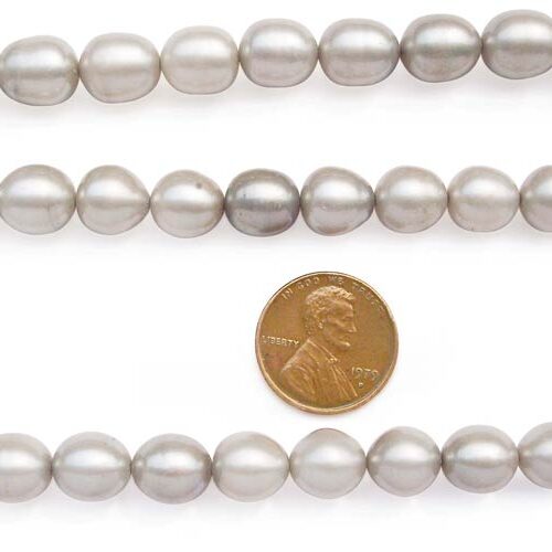 Light Grey 9-10mm Rice or Oval Shaped Pearl Strands