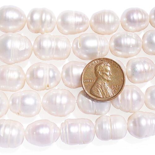 White Huge 12-13mm Rice Pearl Strands with Natural Dents