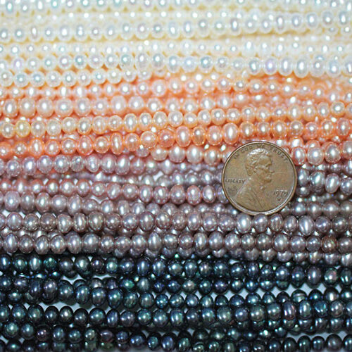 White, Pink, Mauve and Black 3-4mm AA+ Quality Semi-Round Potato Pearl Strand