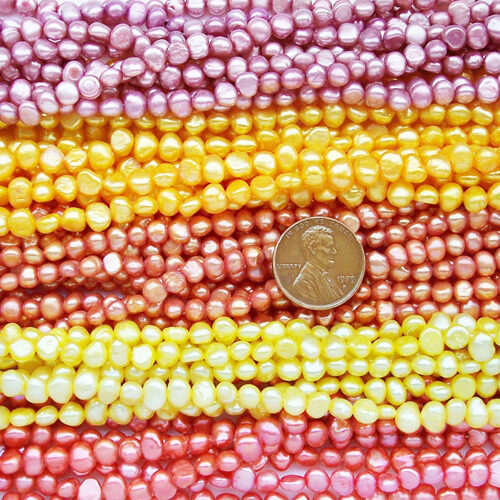 Lavender, Golden Yellow, Coral, Light Yellow and Pink 4-5mm Baroque Shaped Pearl Strand