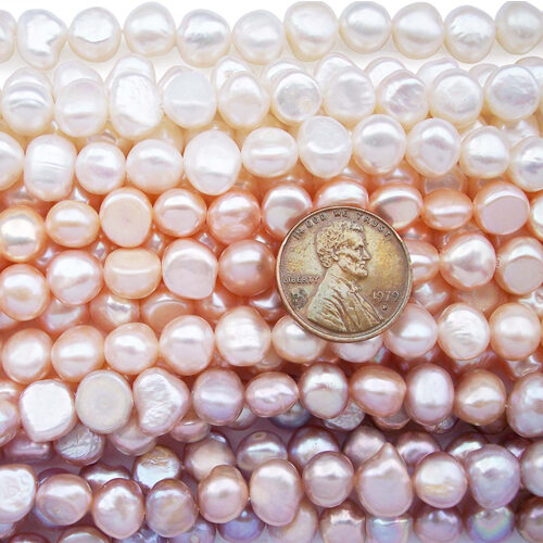 8-9mm White, Pink and Mauve Colored Baroque Pearl Strands