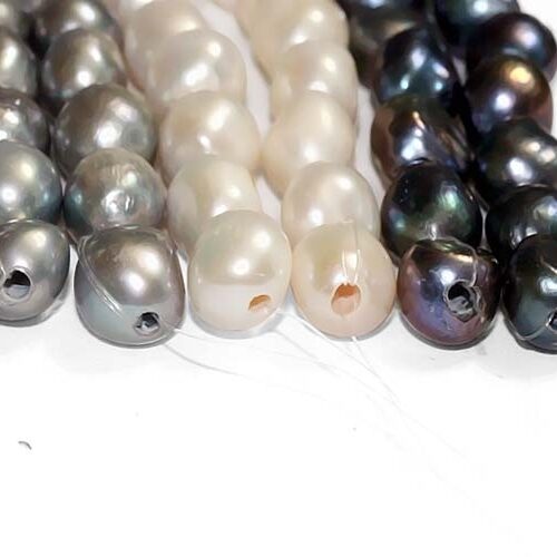 Grey, White and Black 12-13mm Length Drilled Baroque Pearls, 1.7mm, 2.0mm, 2.3mm or 2.5mm hole