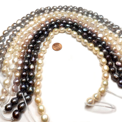 Grey, White, Mauve, Black and Pink 12-13mm Length Drilled High Quality Baroque Pearl Strands, Larger Holes