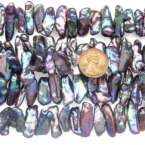 Center Drilled Black Biwa Loose Pearl Strand