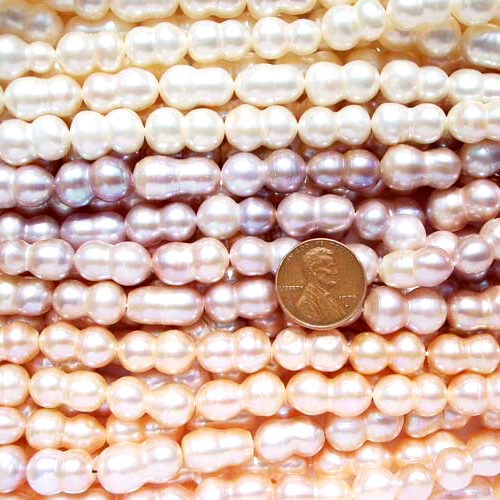 White, Mauve and Pink 9x16mm Peanut Pearl Strand, Length Drilled