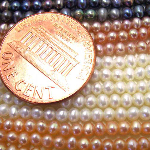 2-3mm Small Round White Pink Mauve and Black Pearl Strands