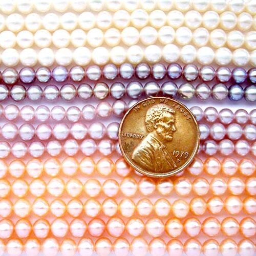 White, Pink and Mauve 4-5mm Round Pearl Strand