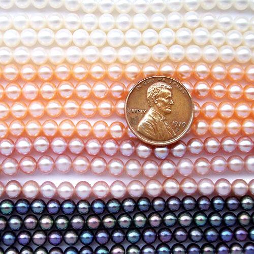 White, Mauve, Pink and Black 4-5mm AAA- Round Pearl Strand