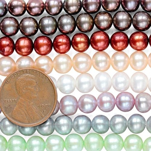 6-7mm AA Quality Round Pearl Strand, 1.3mm hole