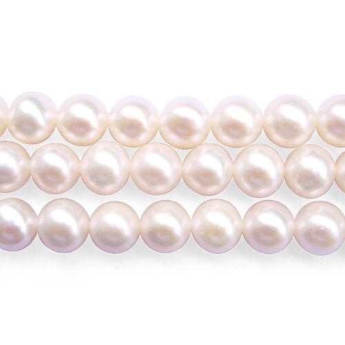 White 9-10mm Round Pearl Strand, 1.7mm Holes