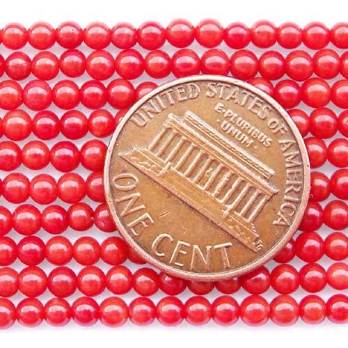 Red 2mm Round Coral Beads on Temporary Strand