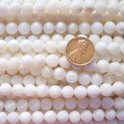 8-9mm White Round Mother of Pearl Beads on Temporary Strand