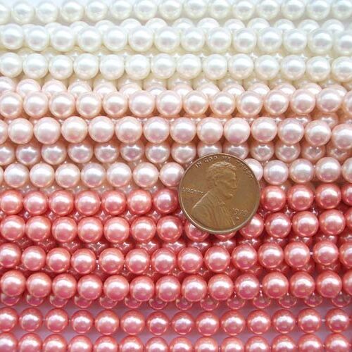 White, Pale Pink and Rose Pink 6mm Southsea Shell Pearl Strands