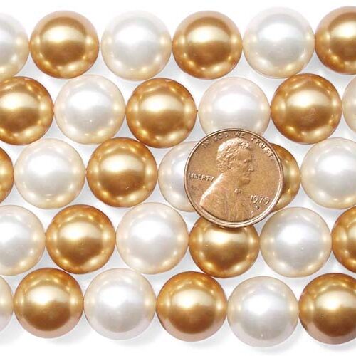White and Gold 14mm Multi-Colored Southsea Shell Pearls