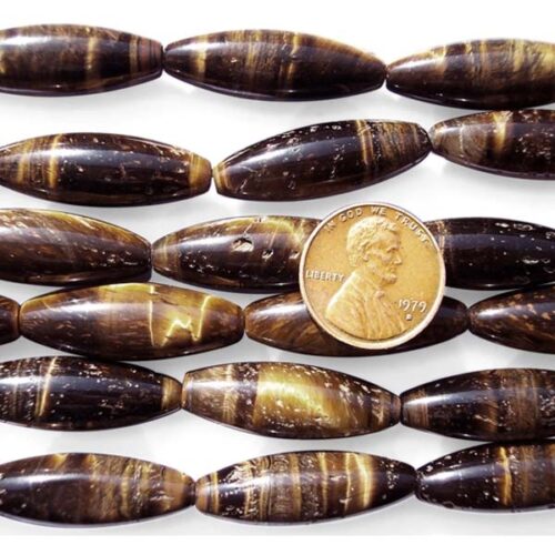 Tiger Eye 10x30mm Rice Shaped Beads on Temporary Strand