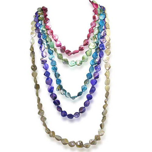 48 in Long Natural Mother of Pearl Necklace, 925 Sterling Silver Clasp