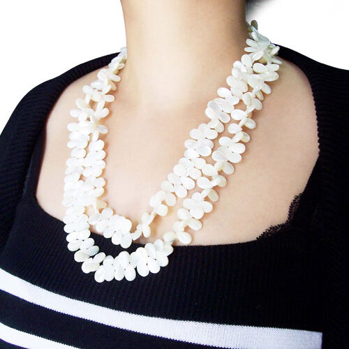 White 8X12mm Claspless Drop Shaped Sea Shell Necklace, 48in