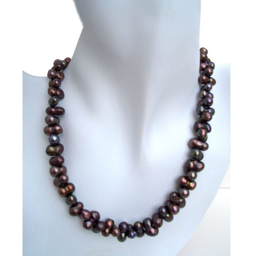 8x12mm Peanut Pearl Necklace Black Real Pearls in Silver 17 inches