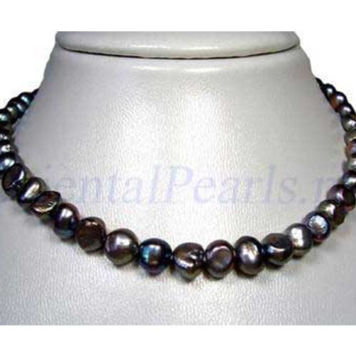 Black Baroque Pearl Necklace in 925 Silver