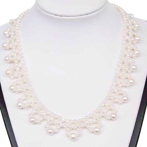 White Genuine Freshwater Pearl Necklace in Exclusive Design, 925 SS