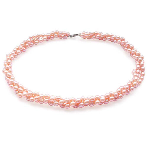 3-Row 5-6mm Rice Pearl Necklace in 925 Silver