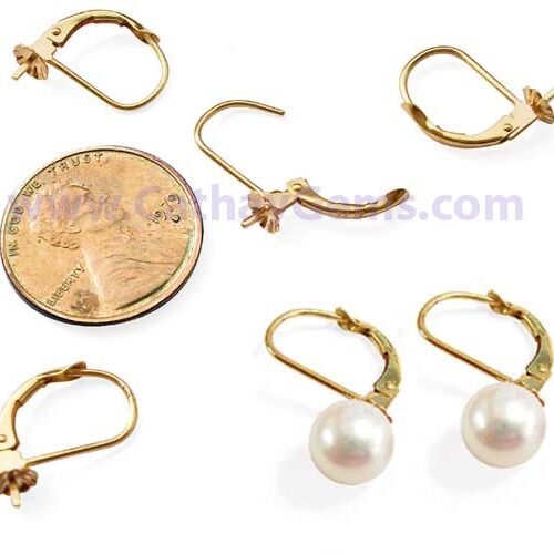 14K Yellow Gold Leverback Pearl Earrings Setting