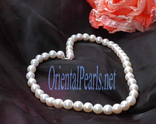 White 6-7mm Round Pearl Bracelet, 925 Silver Clasp
