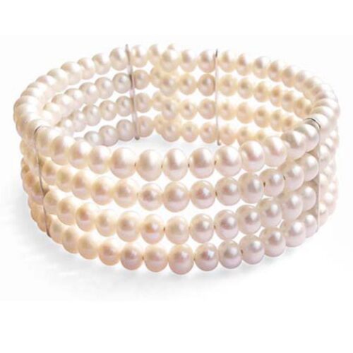 White Elegant Simple 4-row Pearl Bangle
