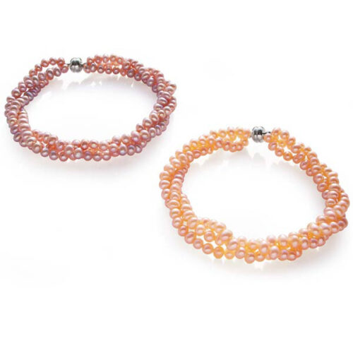 Triple Strands 3-4mm Pink and Mauve Pearl Bracelets with Magnetic Clasp