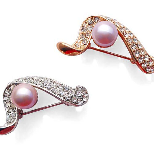 9-10mm Pearl Brooch with CZ Diamonds