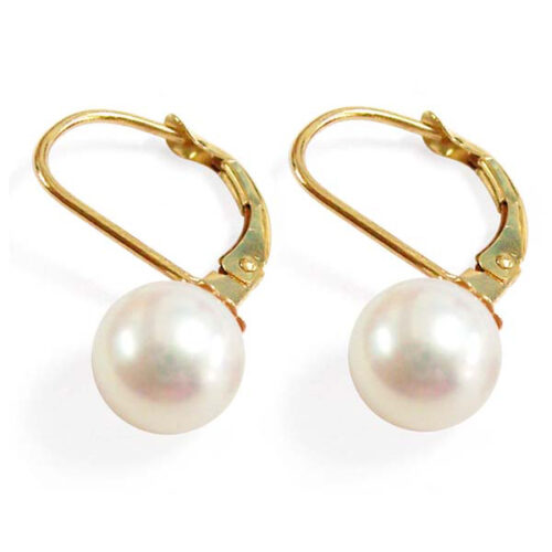 7-7.5mm AAA Pearl 14k Gold Leverback Earrings