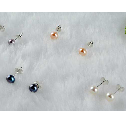 Small or Tiny Button Pearl Studs in Silver Earrings