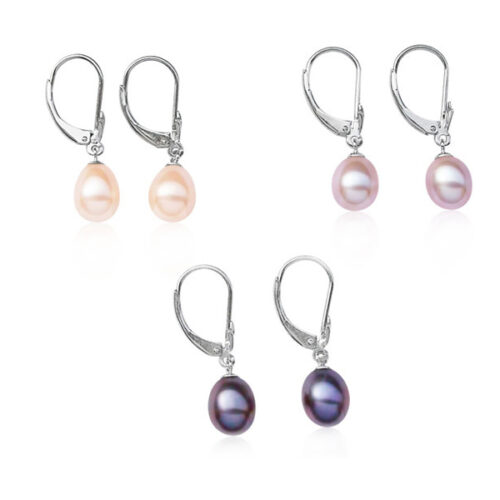 7-8mm Large Drop Pearl Silver Leverback Earrings