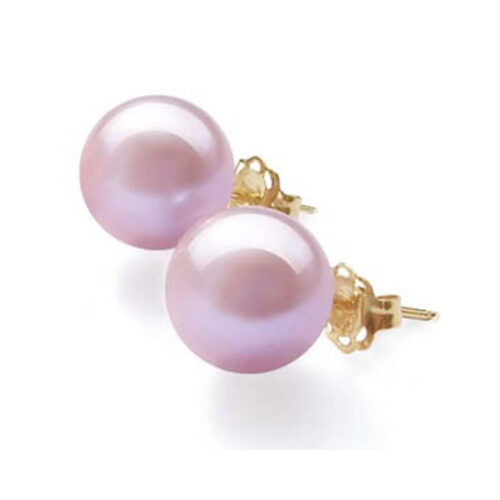 6mm mauve colored 14k yellow gold studs