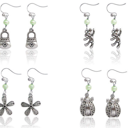 4-5mm Baroque Pearl and Antiqued Pewter Earrings, 925 Sterling Silver