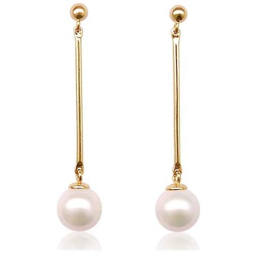 White 7-8mm Round Pearl Earrings, 14K Solid YG
