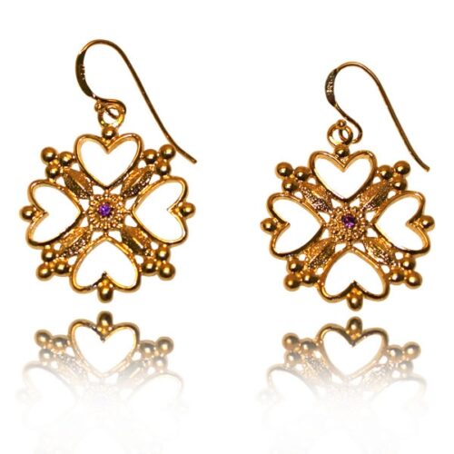 925 SS, 18K YG Overlay Earrings with Hearts
