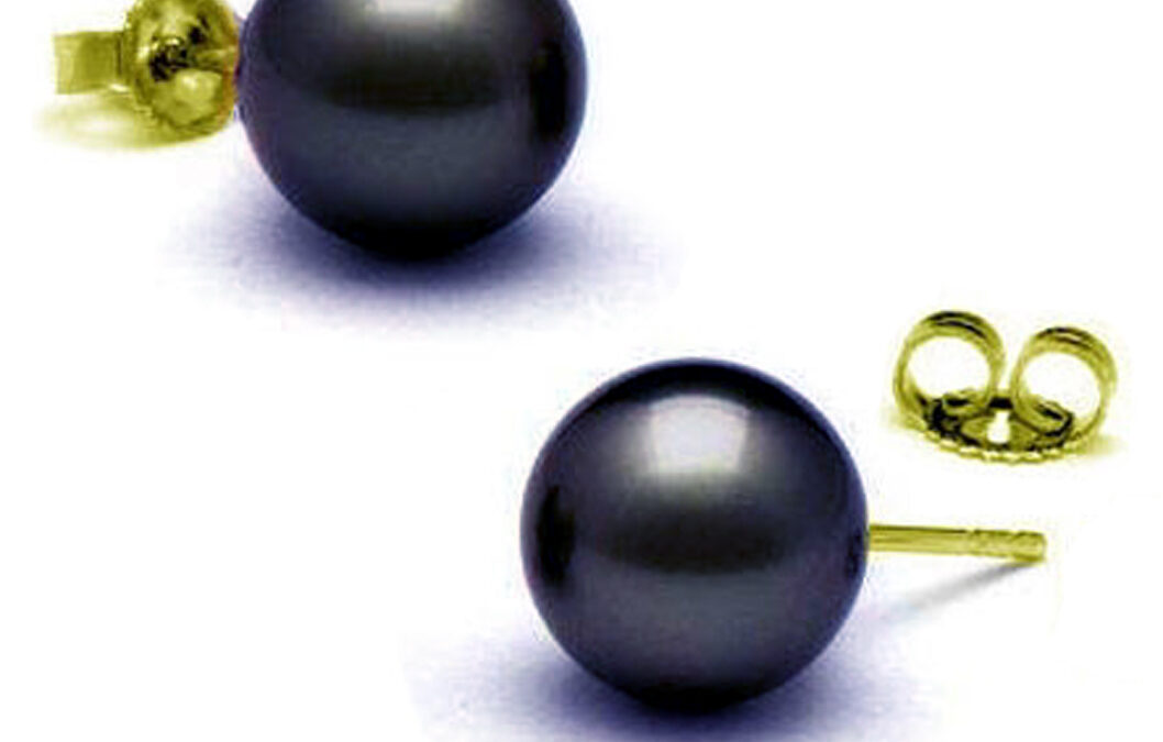 Gorgeous Tahitian 10-10.5mm Black Pearl Studs Earrings 14K Gold