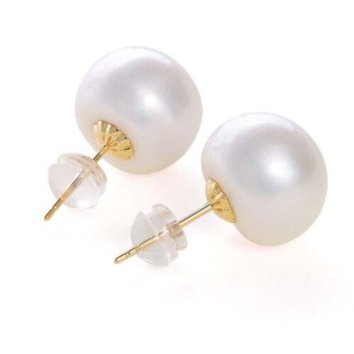 8-8.5mm button pearl earrings in solid gold
