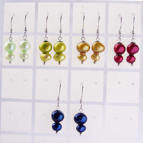 Light Green, Olive Green, Dark Golden, Cranberry and Navy Blue Sterling Silver Baroque 2 Pearl Earrings